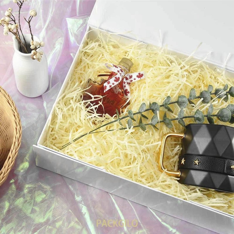 PACKGILO 2Pcs 13x9x4 Inches White Gift Boxes with Lids for Presents Magnetic gift box White Large Gift Box for Bridesmaid Proposal，Groomsman (Glossy White) - Image 2